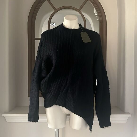 All Saints Selena Mixed Stitch Asymmetric Sweater Midnight Blue, NWT, Size S - Picture 6 of 12